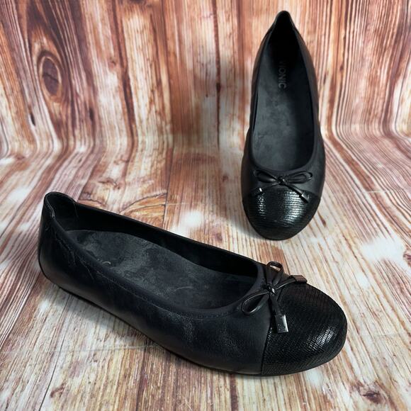 Vionic Shoes - Vionic SPARK MINNA Sz 10 Black Leather Suede Cap Toe Ballet Flats Shoes Loafers